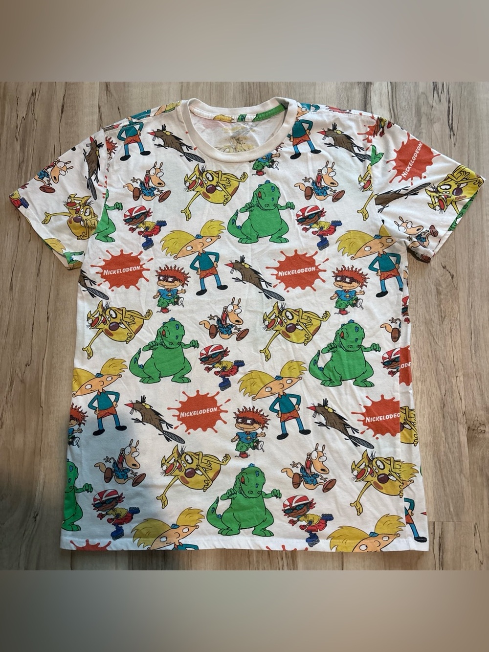 Nickelodeon All-Over Character Print White Tee with Multicolor Designs